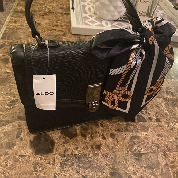 Aldo Black Satchel with Elegant Scarf Detail - Picture 1 of 10